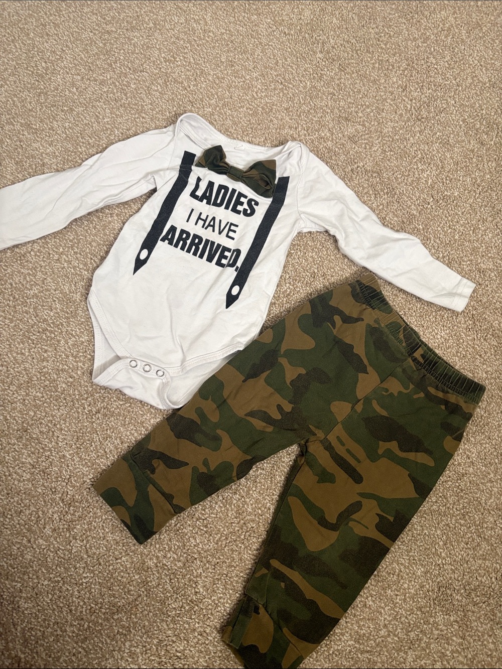 White Bodysuit and Green Camo Leggings Set - Ladies I Have Arrived